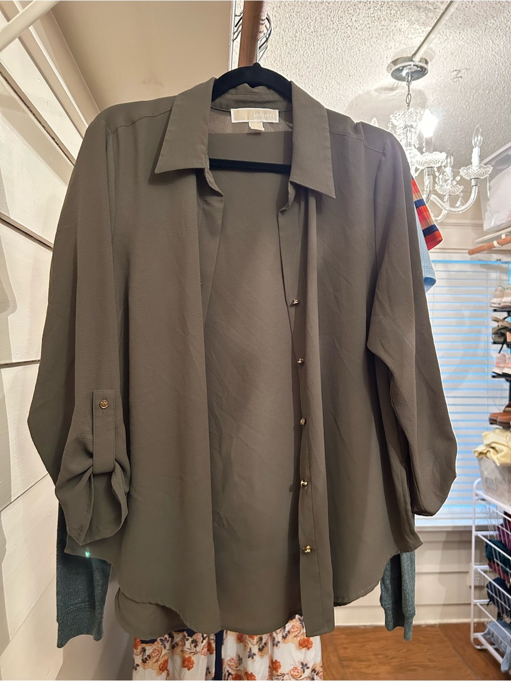 Michael Kors Olive Taupe Collared Blouse